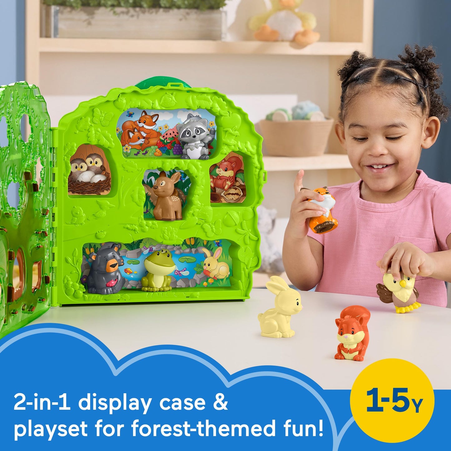 Fisher-Price Little People Toddler Toy Forest Friends Carry Case Playset with Animal Figures for Pretend Play Kids Ages 1+ Years