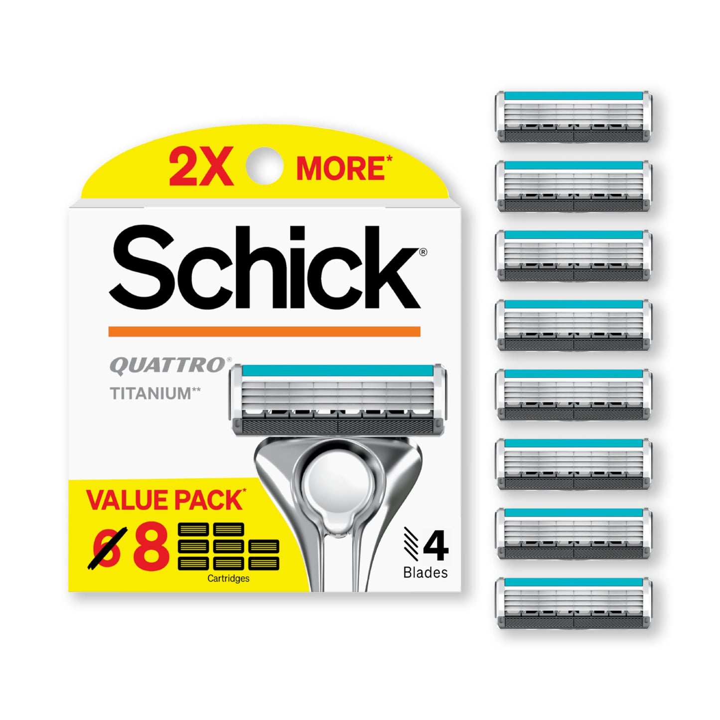 Schick Quattro Titanium Razor Refills, 8ct | Schick Razor Blades Refills, Razor Blades for Men, Shaving Blades for Men, Quattro Razor Refill, 4 Blade Beauty and Personal Care Schick