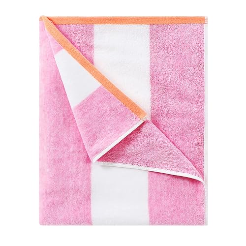 HENBAY Cotton Oversized Beach Towel - Large 70 x 35 Inch Pool Towel, Rose Red Striped Quick Dry Swimming Cabana Towel