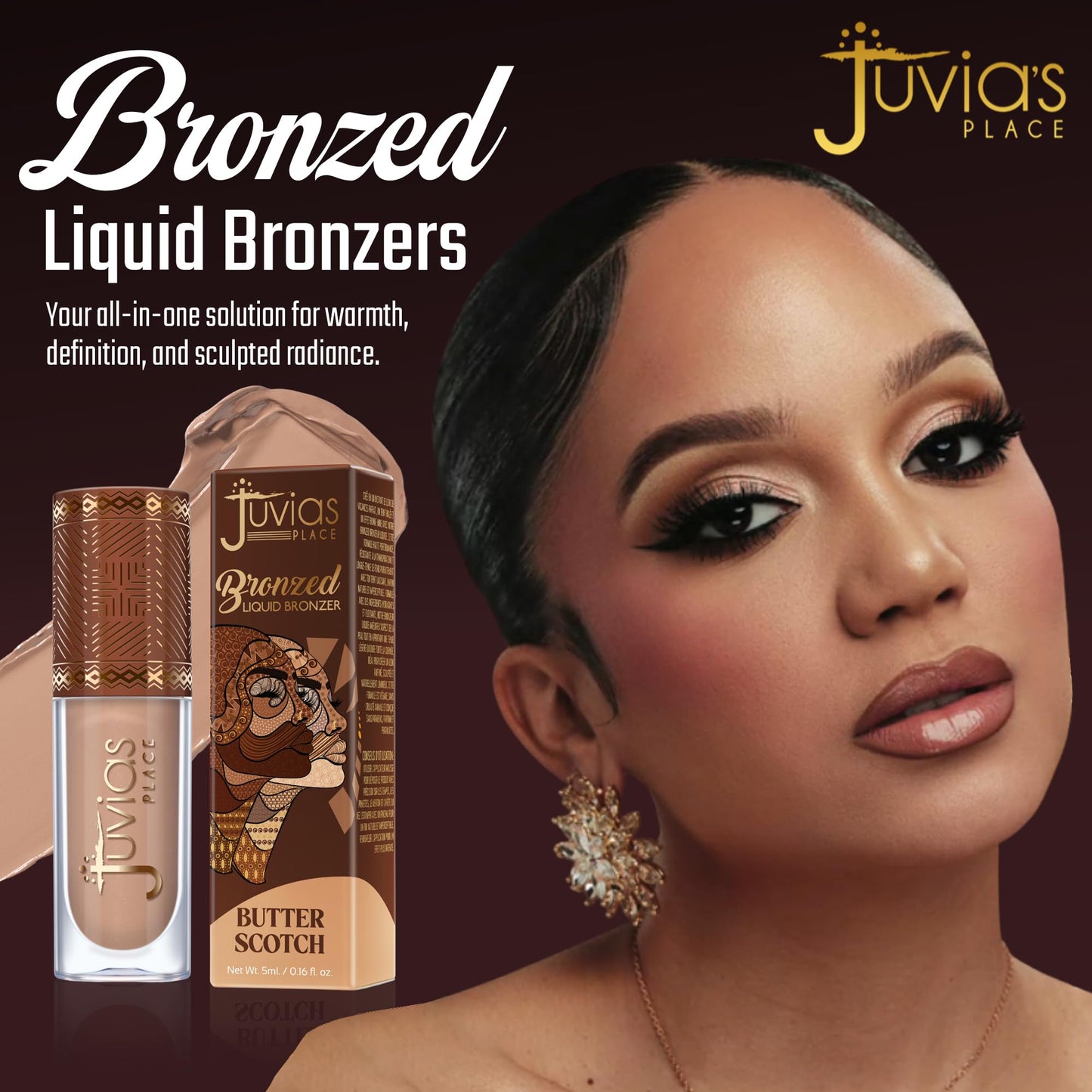 Juvia’s Place Bronzed Liquid Bronzer - Butterscotch - Liquid Bronzer for Face with Silky Blendable Texture - Buildable Coverage for Natural Contour