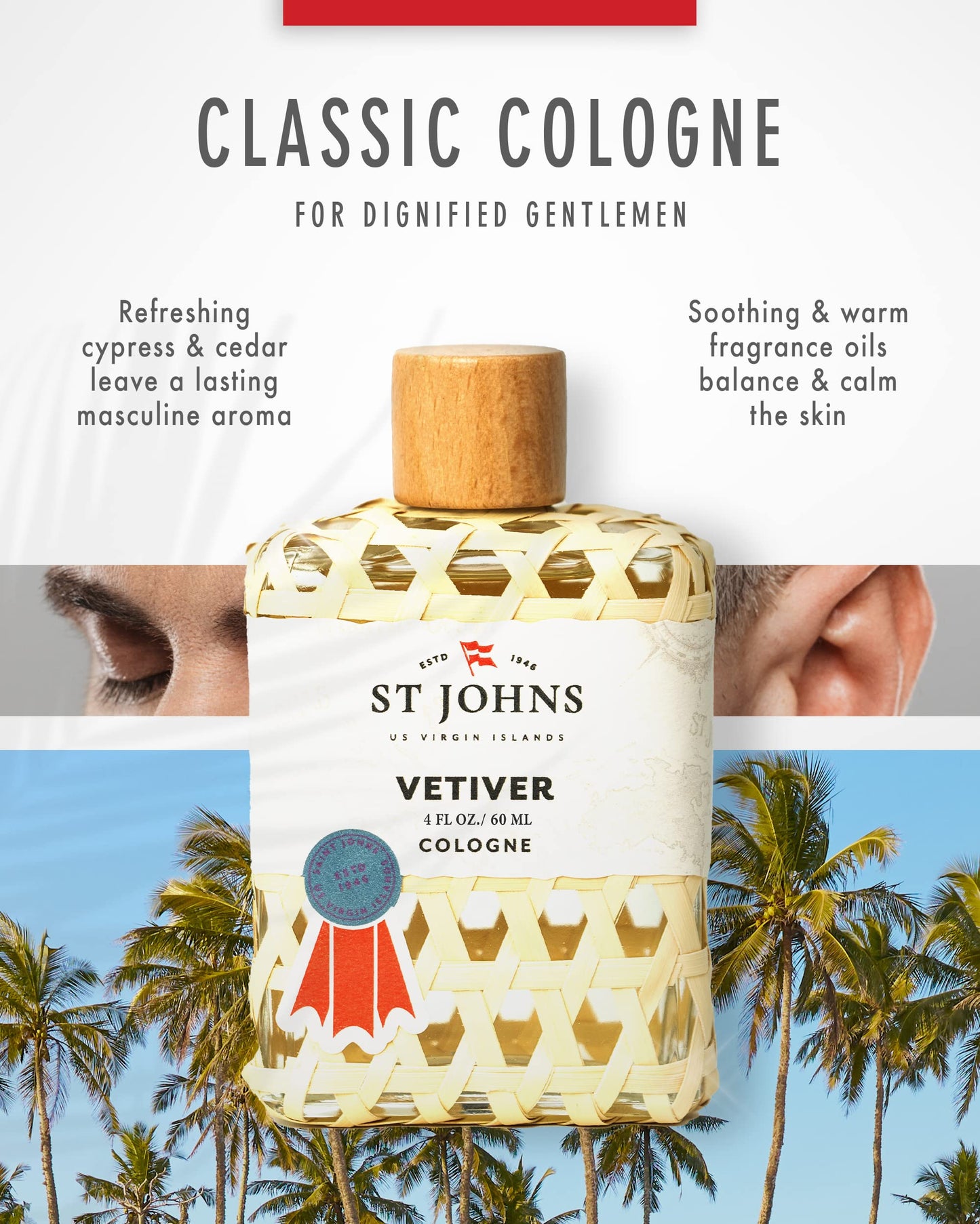 St. John Classic Vetiver Cologne | New Virgin Islands Inspired Fresh Cologne Scent | Sophisticated Cologne Fragrance for Men (4 oz)