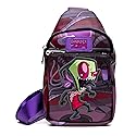 Nickelodeon Vegan Leather Crossbody Sling Bag with Adjustable Straps, Invader Zim Laughing Pose Applique