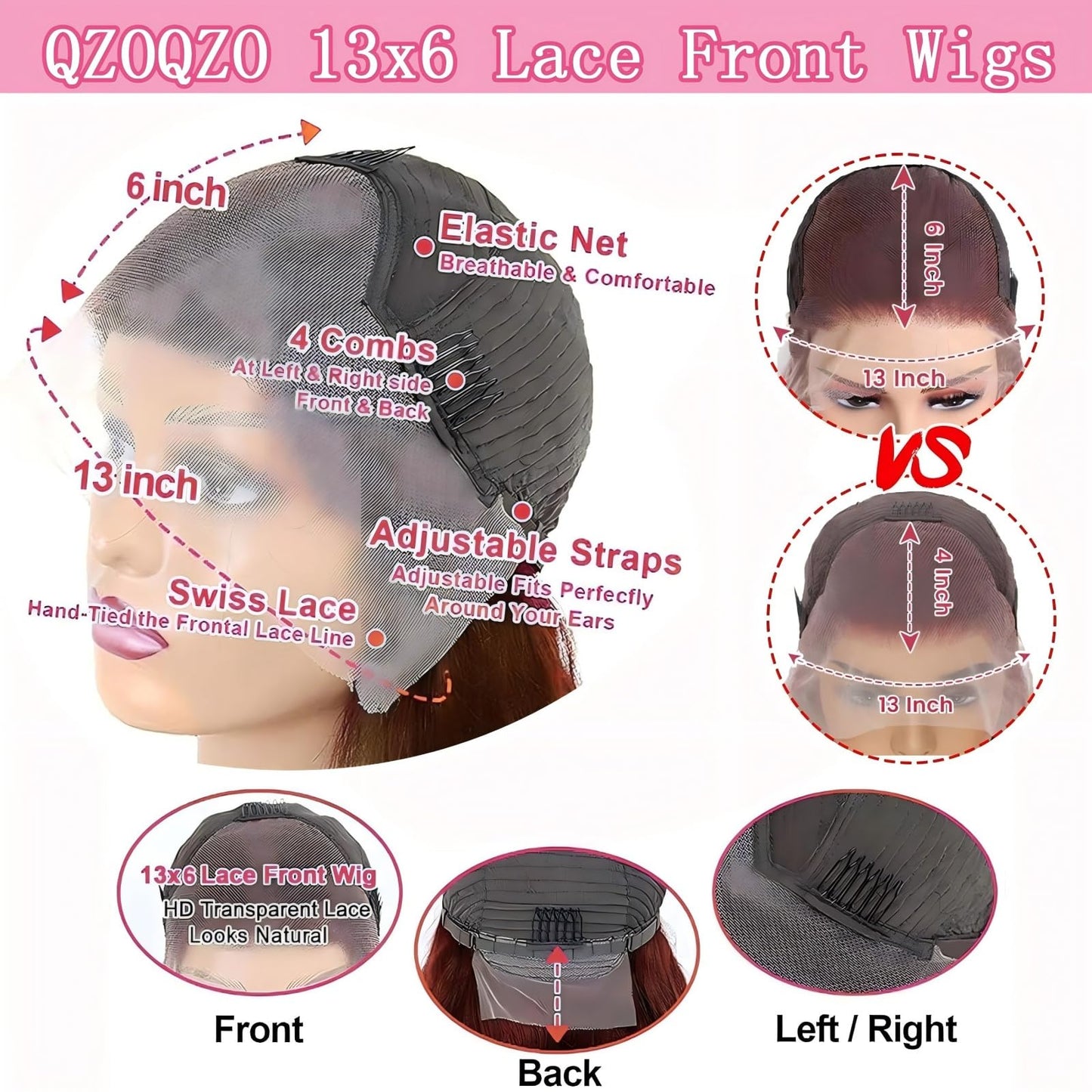 QZOQZO Reddish Brown Lace Front Wig Human Hair Body Wave Lace Front Wigs Human Hair 13x6 Pre Plucked 33# Colored Red Wig 180% Density Glueless Wigs Beauty and Personal Care QZOQZO
