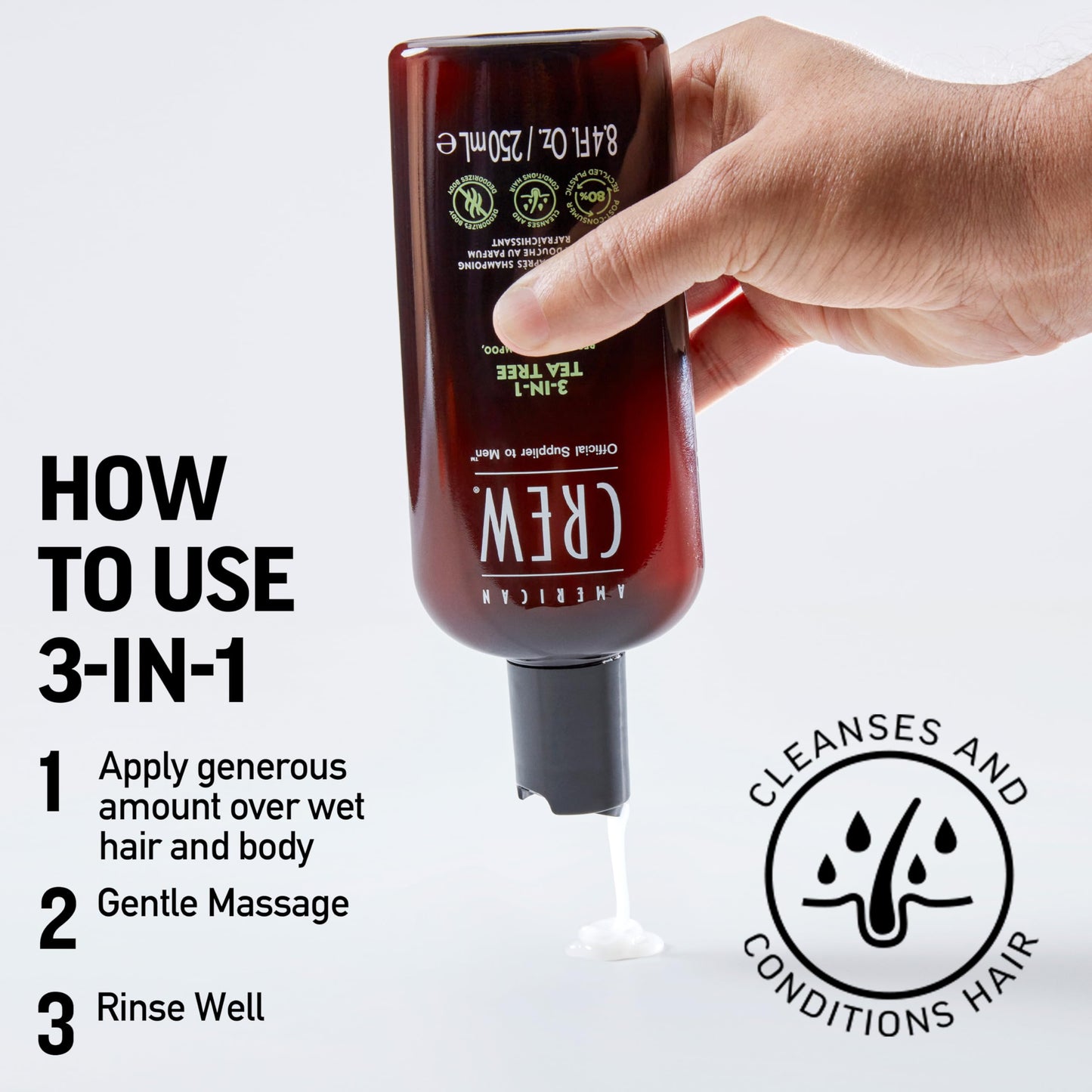 American Crew Shampoo, Conditioner & Body Wash for Men, 3-in-1, Tea Tree Scent, 33.8 Fl Oz Beauty and Personal Care AMERICAN CREW