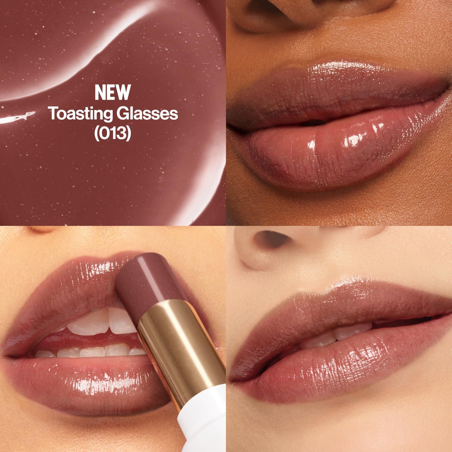 REVLON Super Lustrous Glass Shine Balm, Hydrating Tinted Lip Balm with Hyaluronic Acid, Aloe & Rose Quartz, Light-Medium Brown Lipstick, NEW Shade