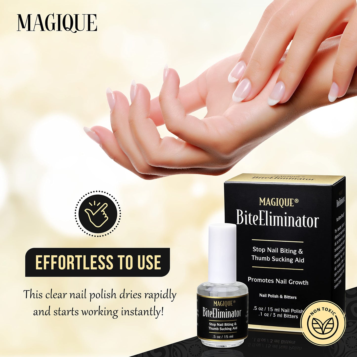 Magique Bite Eliminator – Stop Thumb Sucking & Nail Biting for Kids & Adults – Bitter Nail Polish Treatment – Customizable Strength – 0.5 Fl Oz