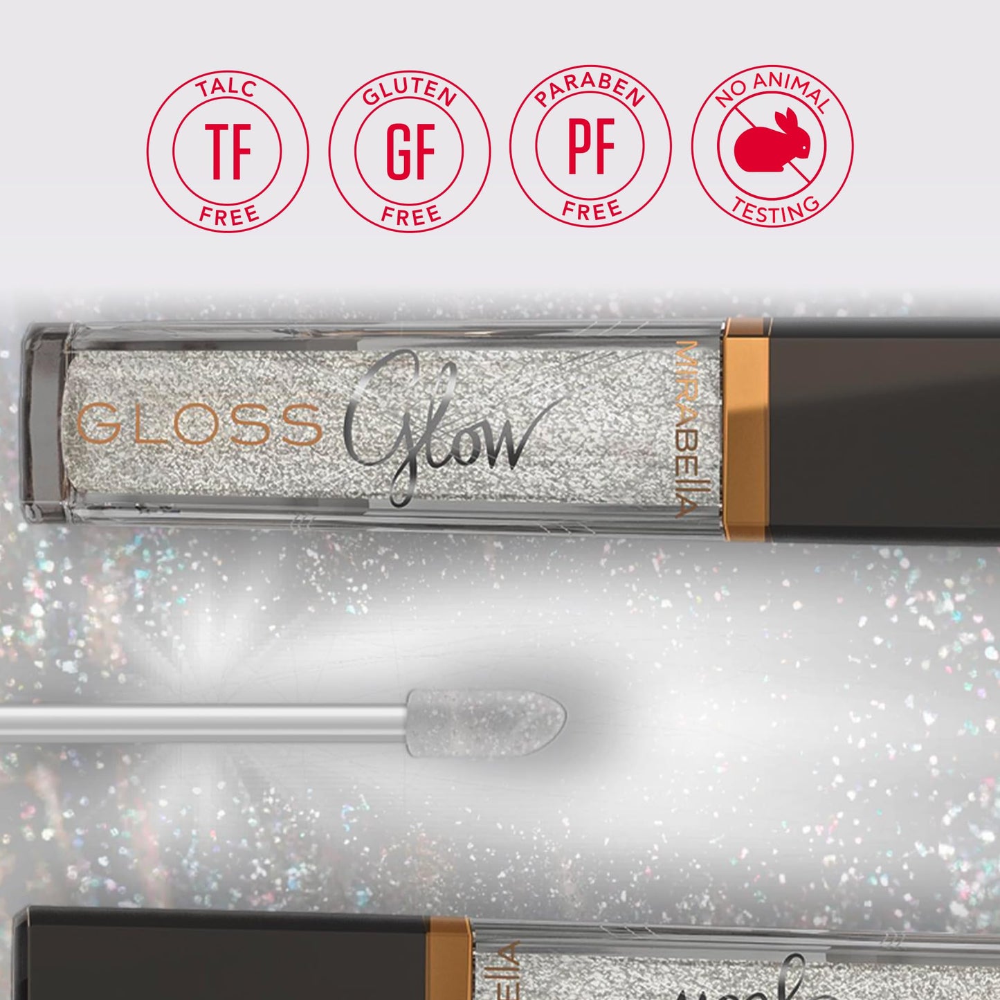 Mirabella Glow Light-Up Clear Shimmer Lip Gloss - LED Applicator with Mirror - Hydrating & Ultra-Moisturizing Formula with Jojoba Oil, Sweet Almond