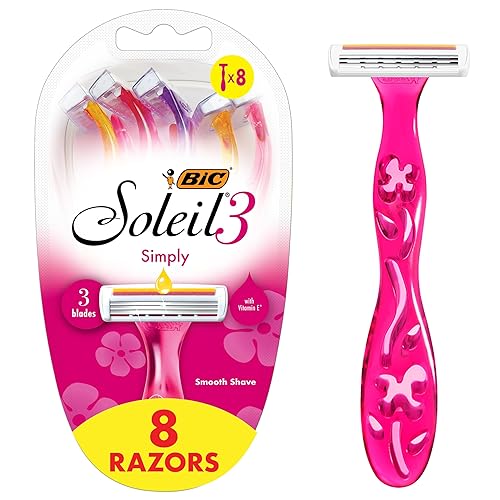BIC Soleil 3 Simply Women's Disposable 3 Blade Razors, Soothing Moisture Strip and Comfortable Handle, 8-Pack