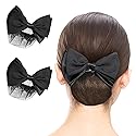 Beaupretty 2 Pieces Hair Snood Net Barrette Mesh Clip Elastic Butterfly Bun Bow Headdress for Lady Women Dance Office (Black)