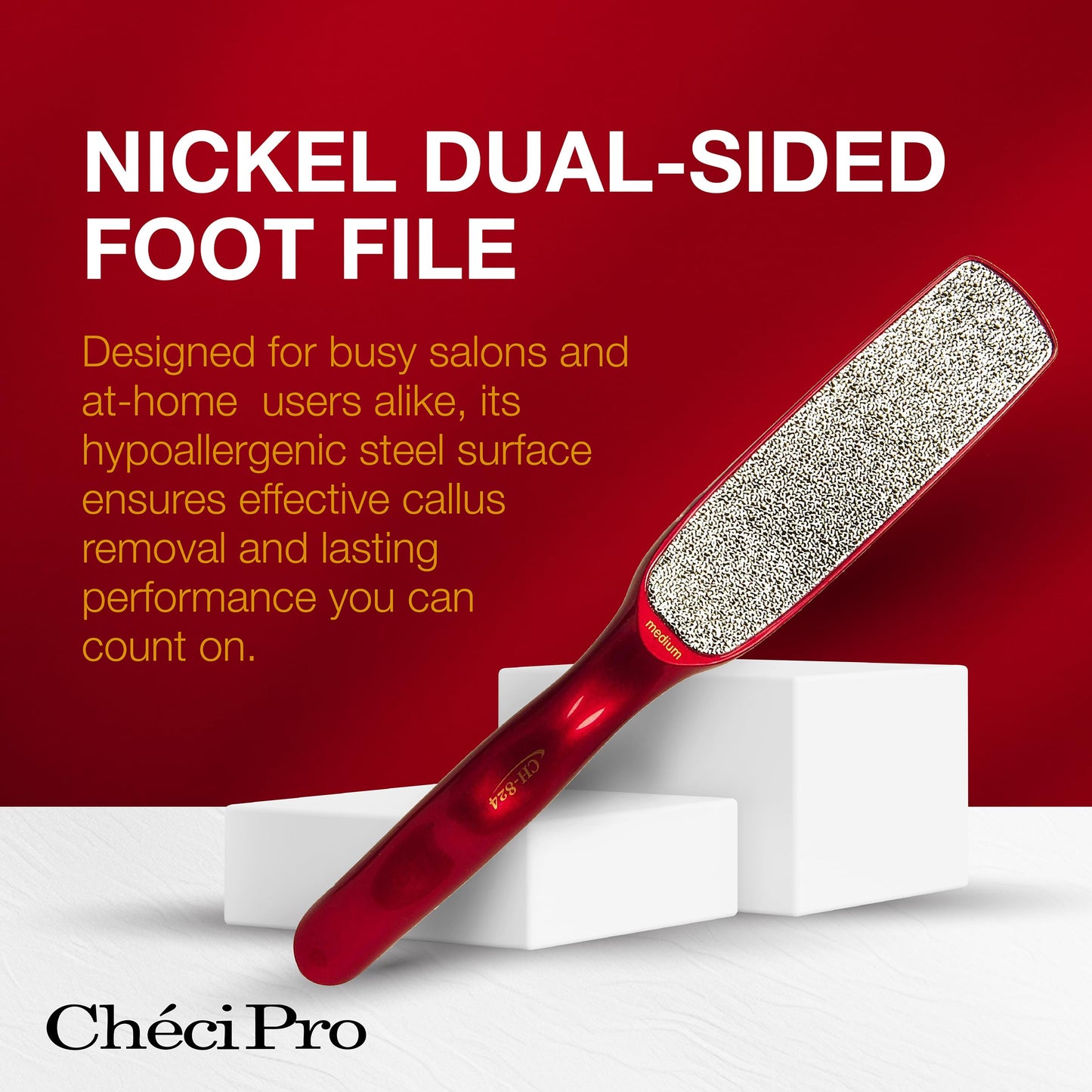 Checi Pro Nickel Foot File - Dual-Sided Foot Callus Remover for Dead Skin Feet Scrubber, Pedicure Tool