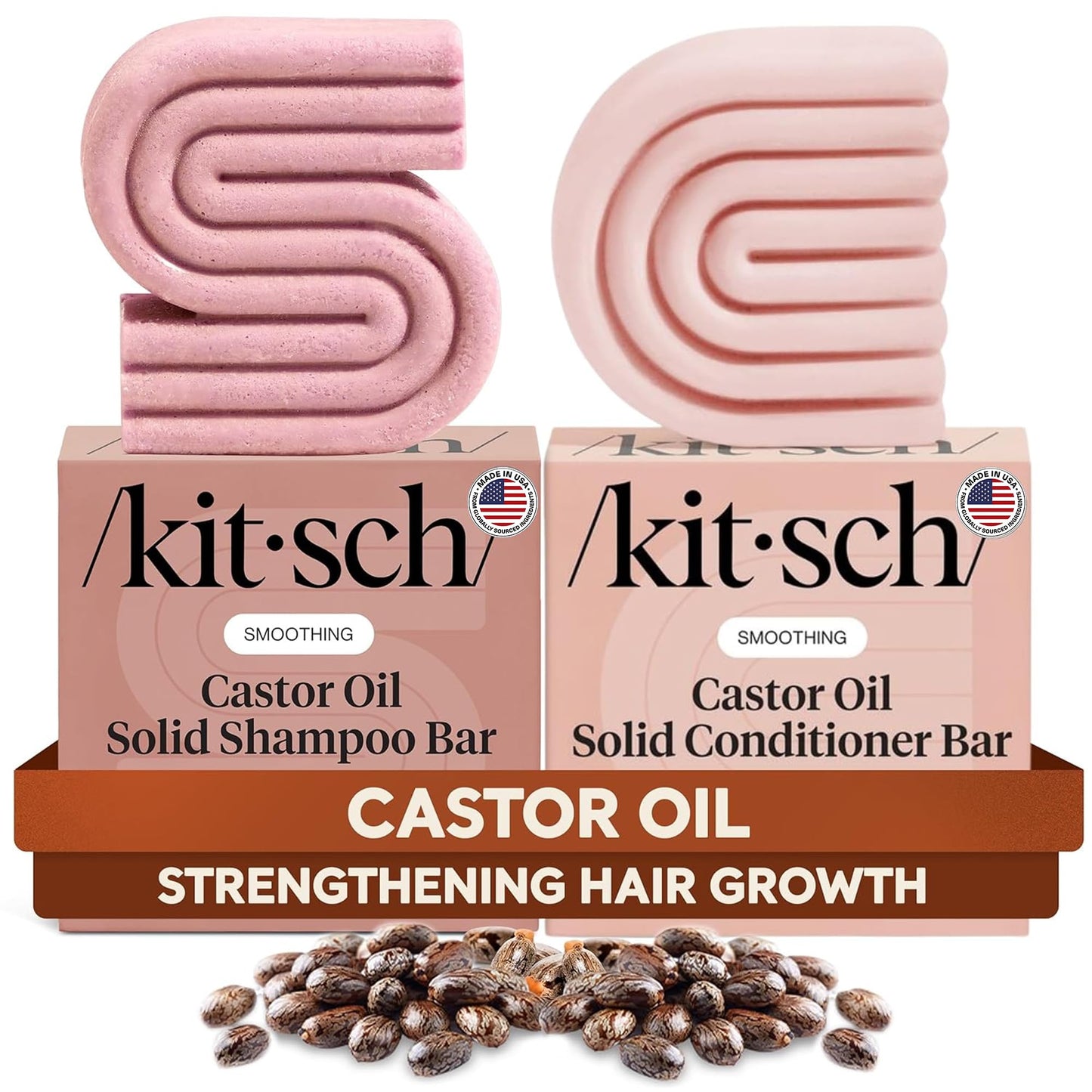 Kitsch Castor Oil Shampoo and Conditioner Set - Organic Castor Oil Hair Care for Dull & Dry Hair - Nourishing Bar Soap for Hair Growth - Free