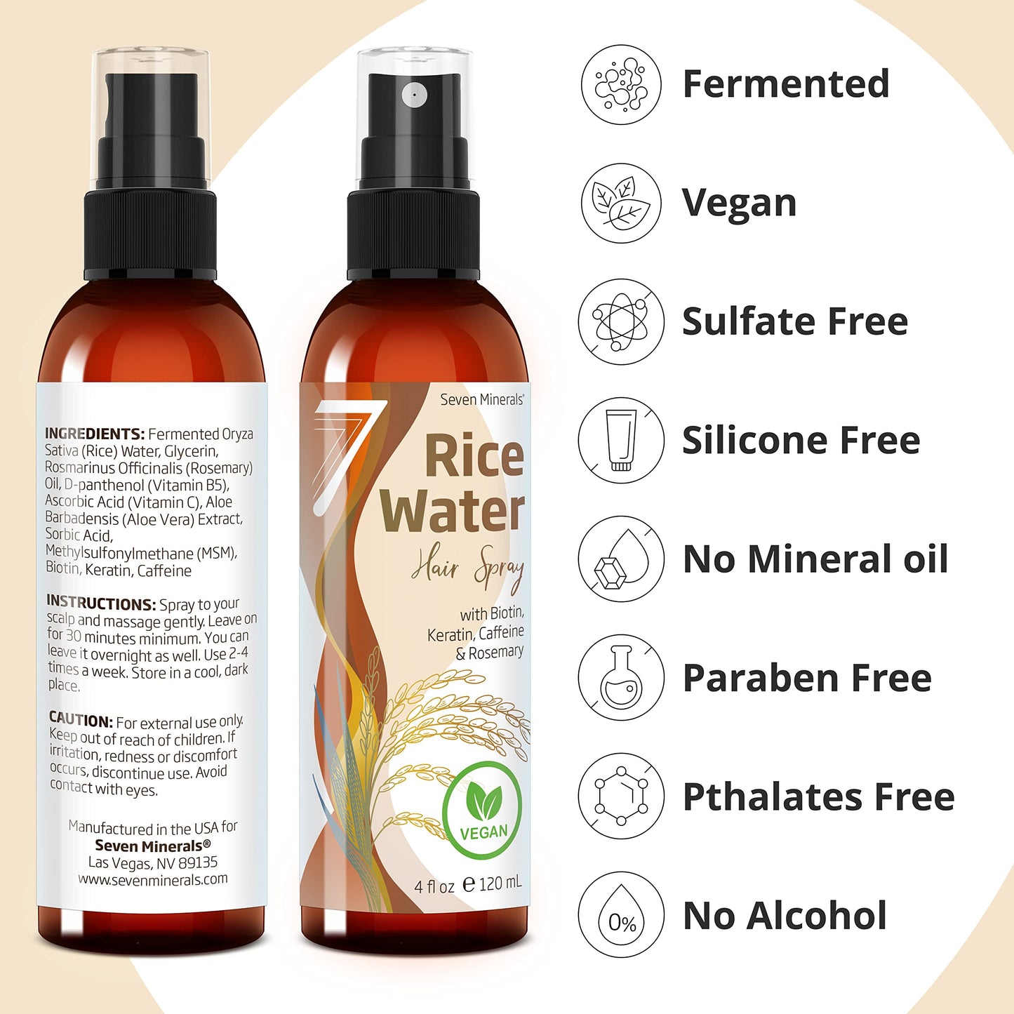NEW Fermented Rice Water for Hair Growth - Infused with Rosemary, Biotin, Caffeine, Keratin Vegan Non-Greasy Spray Naturally Thicker, Longer, Softer Beauty and Personal Care Seven Minerals