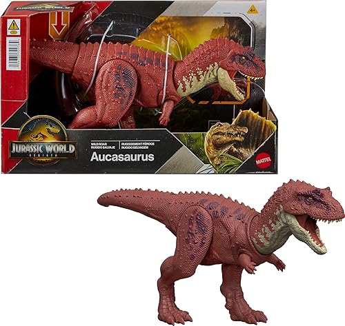 Mattel Jurassic World Rebirth Wild Roar Dinosaur Toy, Aucasaurus with Tail Controlled Chomp, Posable Multi Direction Attack & Sound, Digital Play