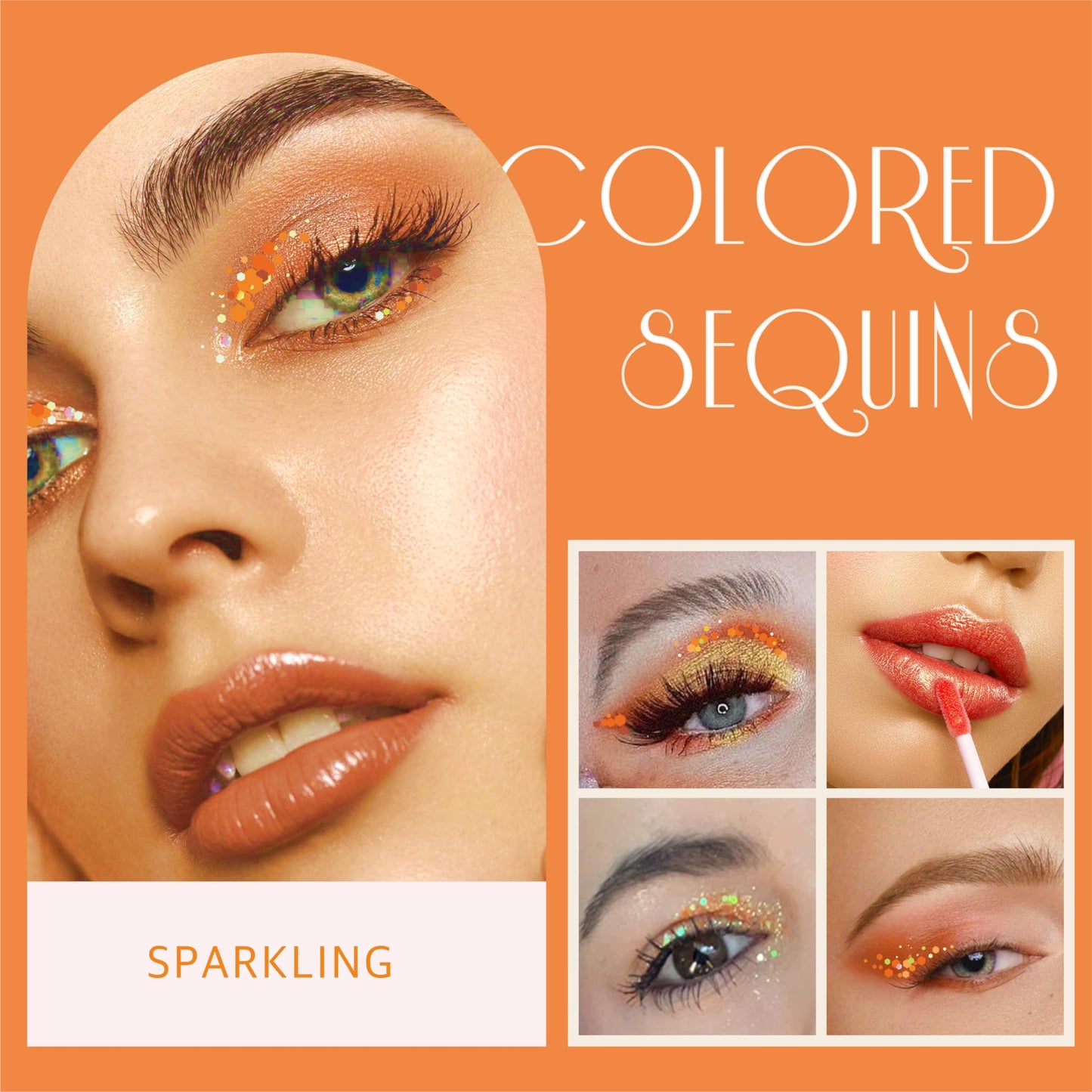 GABOX 8-Jar Sunset Orange Glitter Set, Holographic Fine Powder & 1mm & 2mm & 3mm Sequins Flakes Set for Cosmetic - Nail - Resin, Iridescent Art