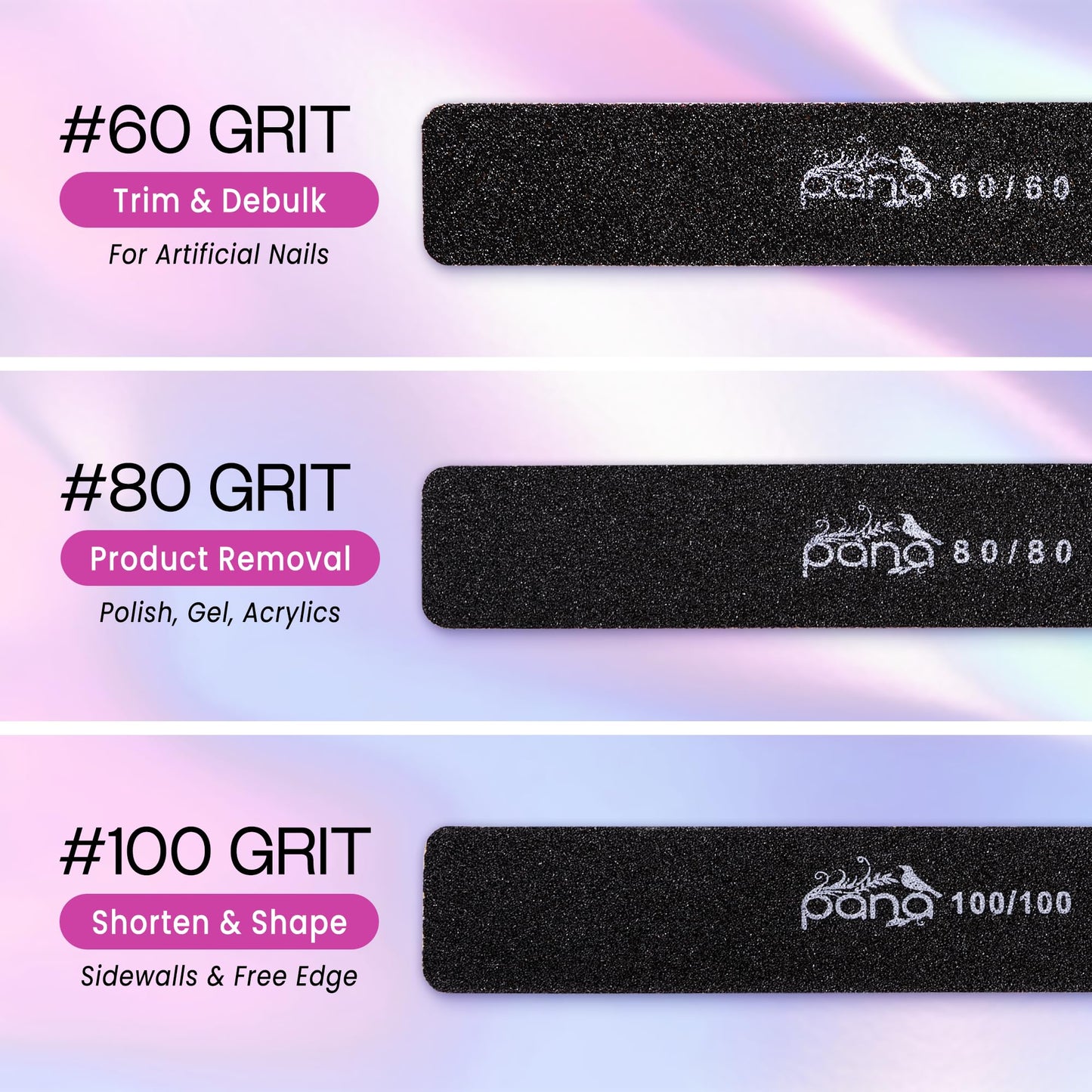 PANA Jumbo Double-Sided Emery Nail File for Manicure, Pedicure, Natural, and Acrylic Nails - Black (Grit 80/80) - 50 Piece Pack