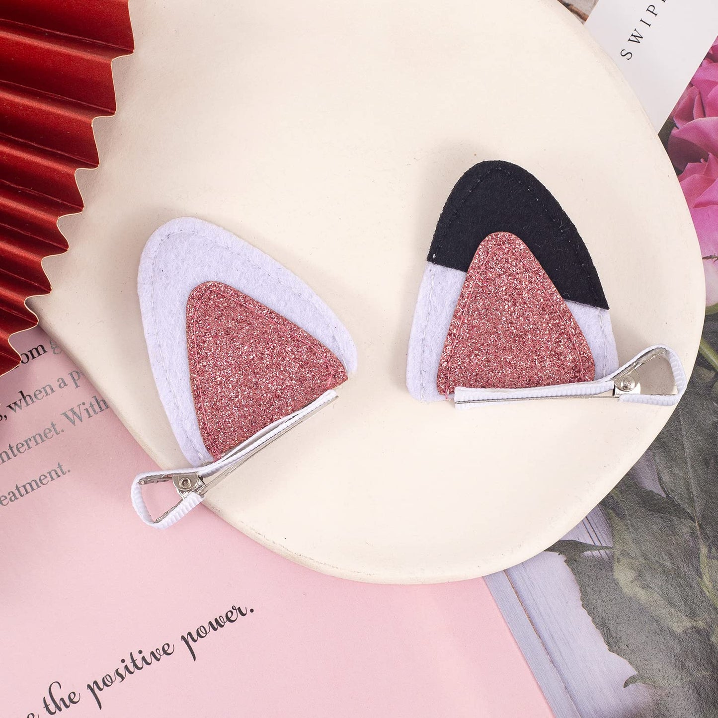 2 Pcs Cat Ears Hair Clips for Girls Cute Glitter Cat Ear Hair Pins Animal Hair Pins Barrettes for Girls Sparkly Alligator Hair Clips for Baby Girls