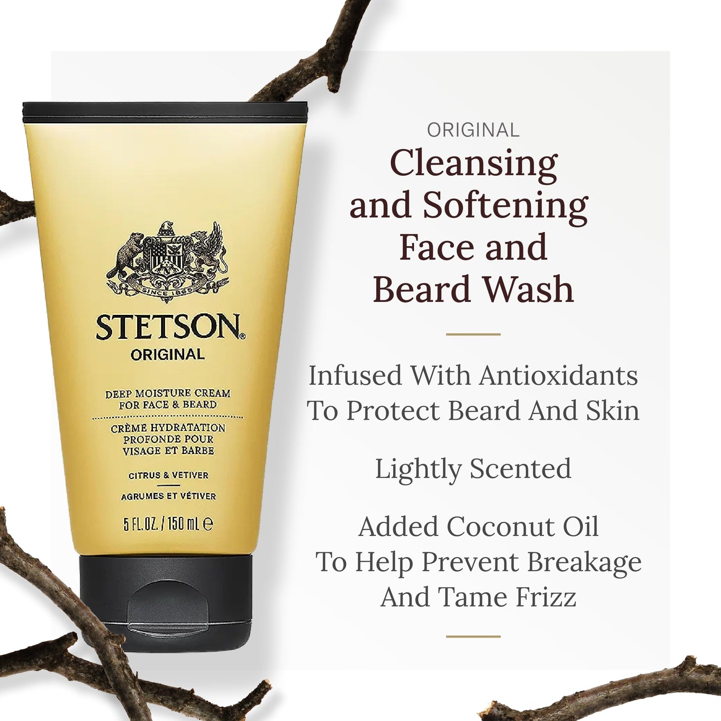 SCENT BEAUTY STETSON Personal Care Deep Clean Face & Beard Wash Men's Face Wash & Clarifying Soap - 5 oz - 3 Pack - Original