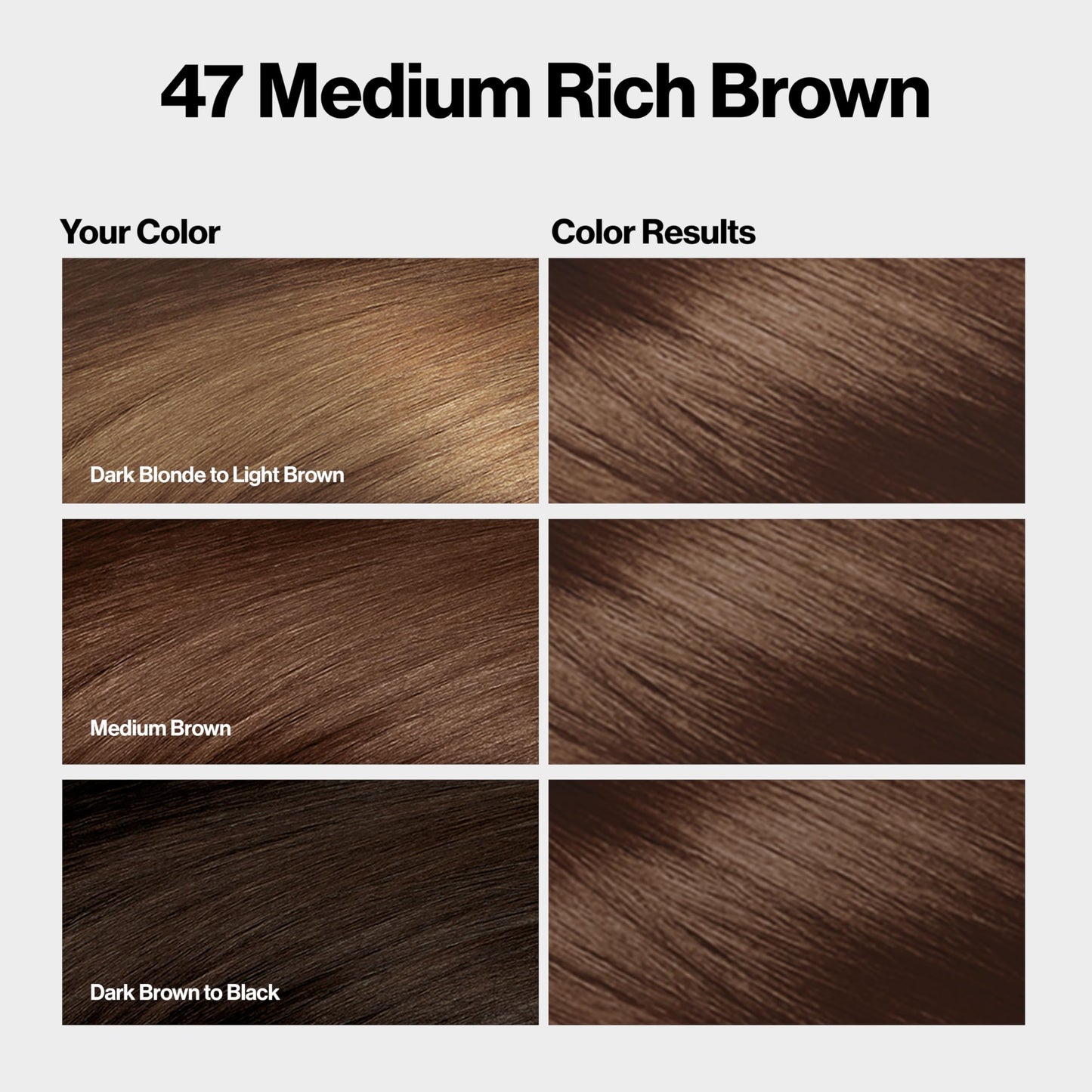 Revlon ColorSilk with Bond Repair Complex, Brown Permanent Hair Color, 100% Gray Coverage, Ammonia Free Hair Dye, Vegan Keratin, 47 Medium Rich Brown