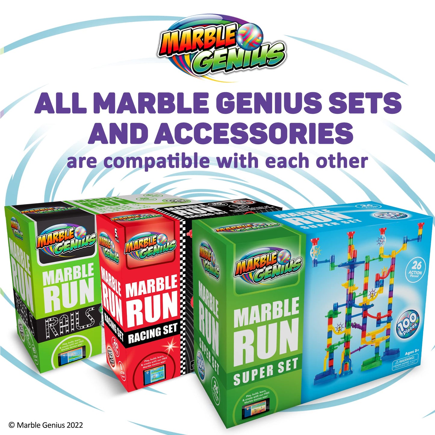 Marble Genius Marble Run 150pcs – Maze Track Building Toy with 65 Glass Marbles & 85 Translucent Pieces for Kids Ages 4-8, Teens & Adults