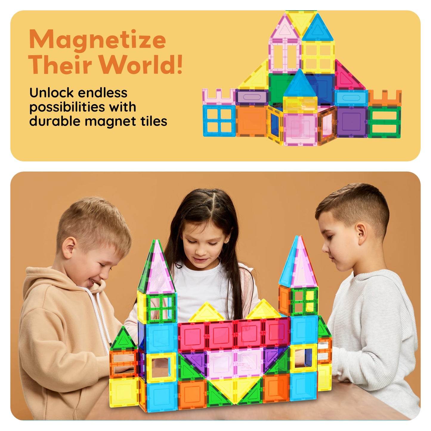 PicassoTiles 101pcs Magnetic Tiles with Car & Carry Bag – STEM Building Blocks Educational Toy Set for Kids Ages 3+ (PC101)