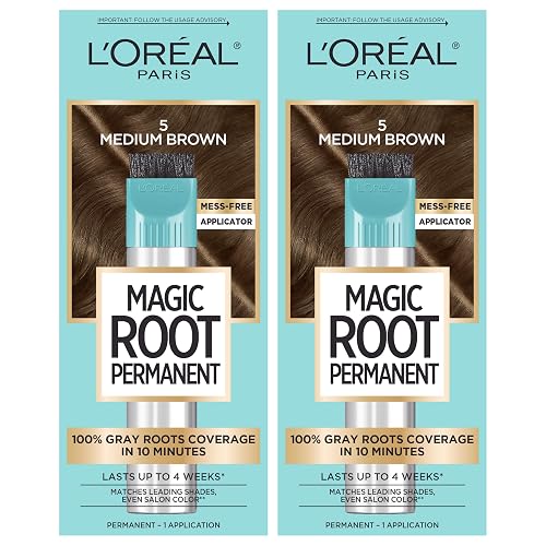 L'Oreal Paris Magic Root Permanent Hair Color Kit, 100% Gray Hair Coverage In Just 10 Minutes, Precision Brush Applicator for Seamless Application, 5