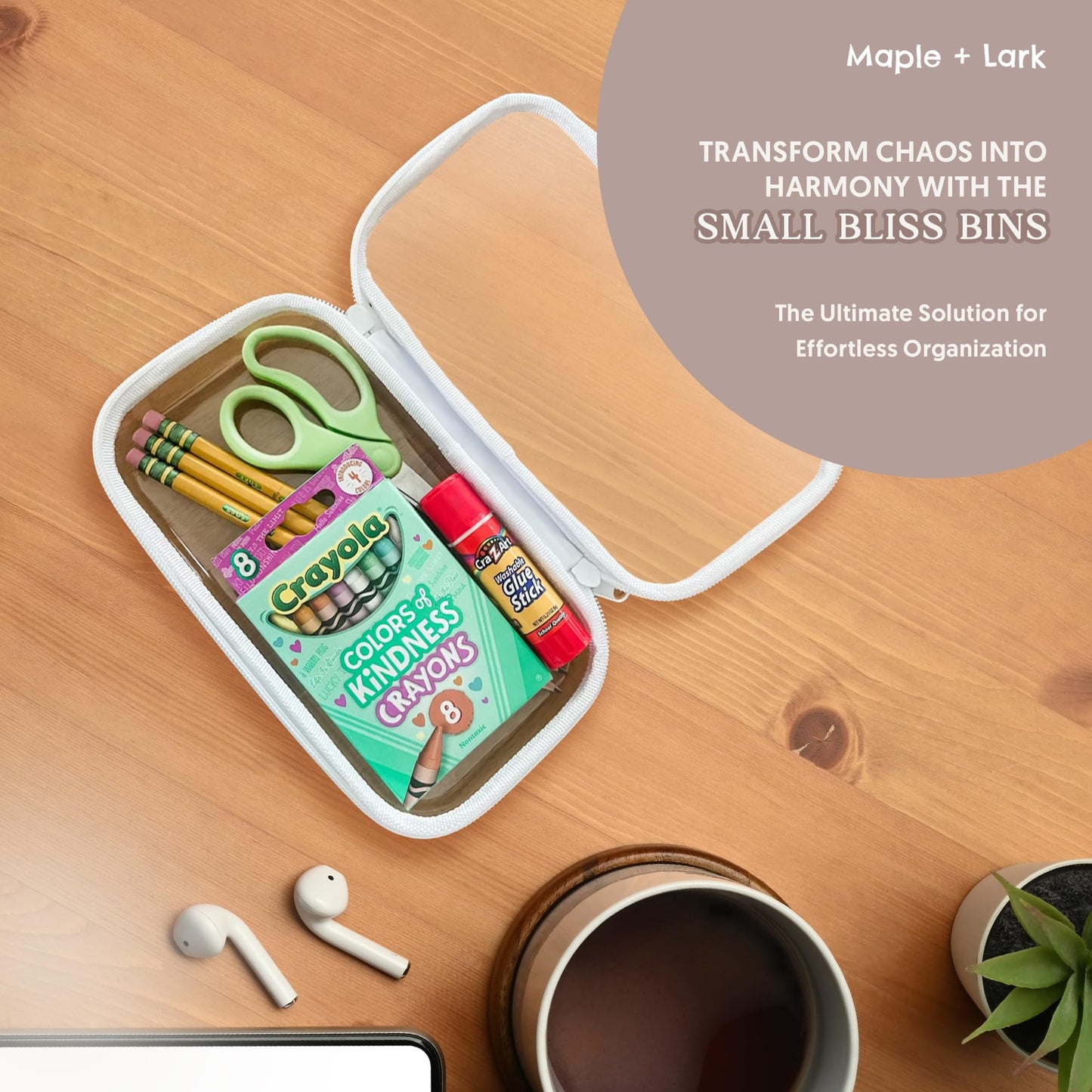 Maple & Lark Bliss Bins - Hard Sided Clear Zipper Case for Storage - Professional-Grade Plastic Clear Zipper Pencil Case, Toiletry Pouch, Travel…