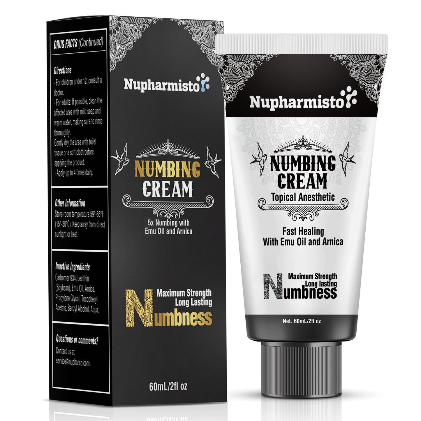 Numbing Cream Maximum Strength: Long Lasting Extra Relief with Menthol Arnica and Emu Oil for Hemorrhoids and Other Minor Anorectal Irritations 60ml Beauty and Personal Care Nupharmco Default Title