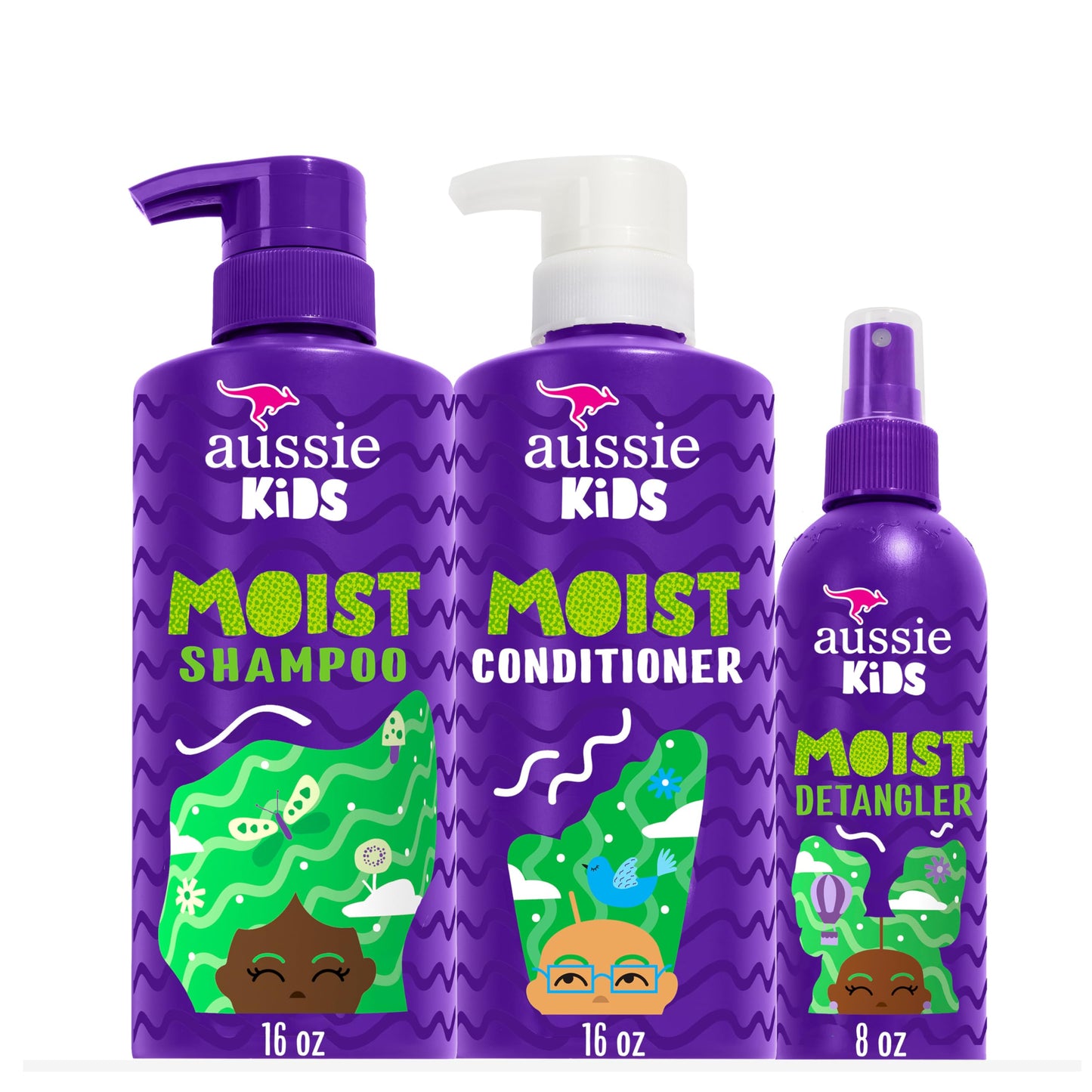 Aussie Kids Hair Care Bundle Set Including: Shampoo (16 Fl Oz), Conditioner (16 Fl Oz) & Detangler Spray (8 Fl Oz), Paraben- Freem Sulfate-Free