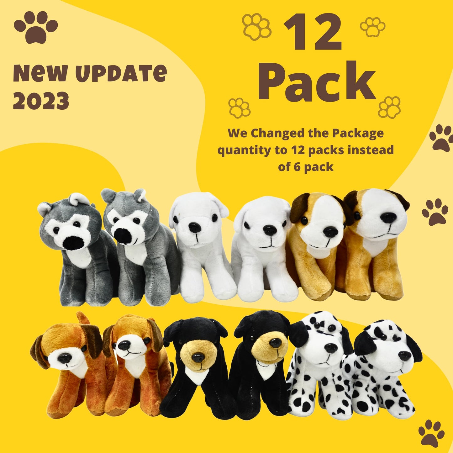 4E's Novelty Plush Dogs Animals (12 Pack) Assorted Stuffed Puppies - 5 Inches, Small Plushed Animals, 6 Designs - for Birthday Party Favors Gifts for…