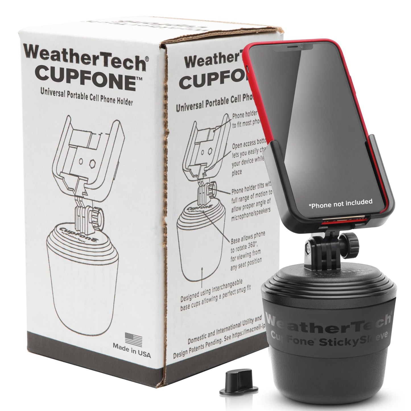 WeatherTech CupFone, Universal Cup Holder Phone Mount for Cars - Adjustable & Secure Fit with Open Access for Charging - Compatible with iPhone…