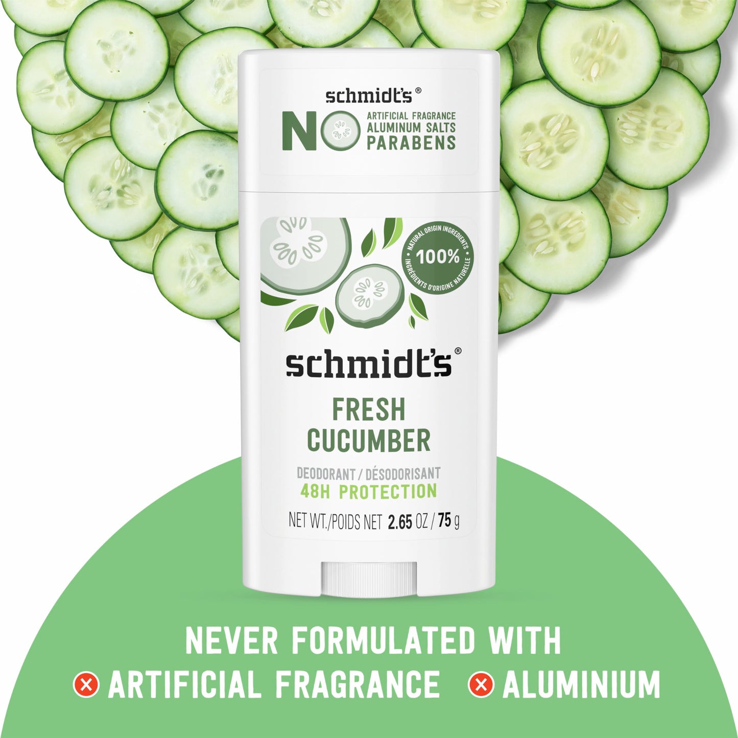 Schmidt's Aluminum-Free Vegan Deodorant Fresh Cucumber 4 Count for Women and Men, with 24 Hour Odor Protection, Natural Ingredients, Cruelty-Free Beauty and Personal Care Schmidt's