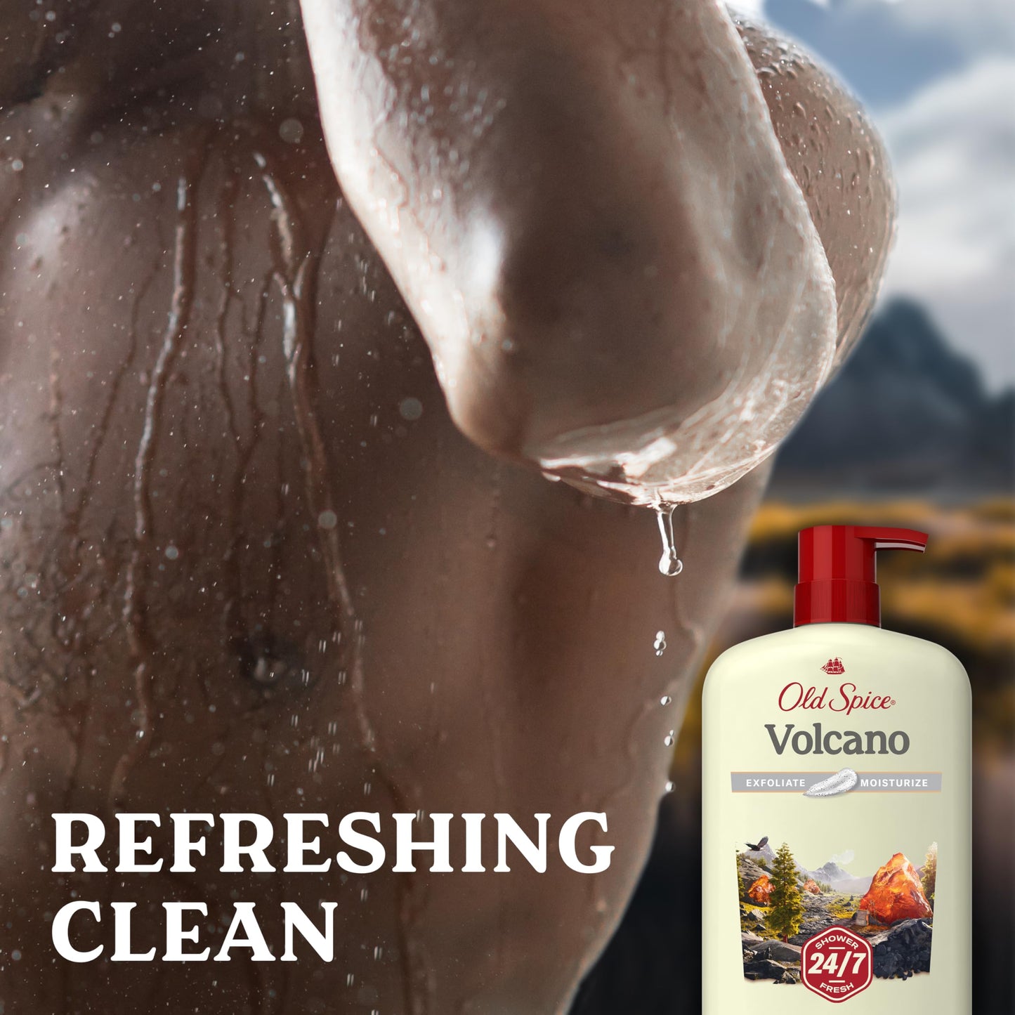 Old Spice Cleansing Body Wash for Men, 24/7 Shower Fresh with Lasting Scent, Exfoliate & Moisture, Gentle on Skin, Vitamin B3, Volcano with Dark Cedar