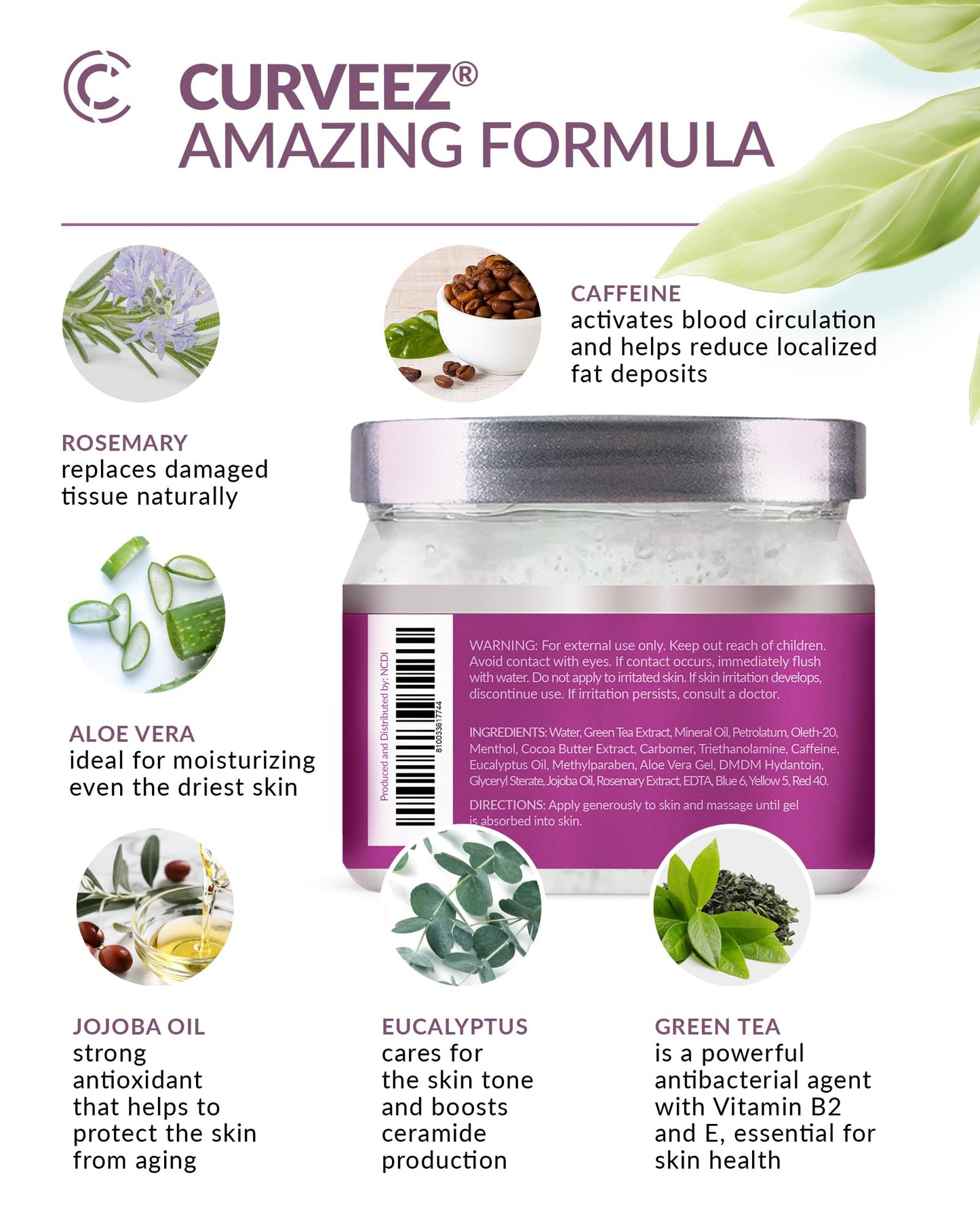 Curveez Slimming Cream, Navel Arm Leg Belly Fat Burning Cream, Weight Loss Skin Firming Moisturizing Massage Gel for Cellulite, Soothing, Relaxing