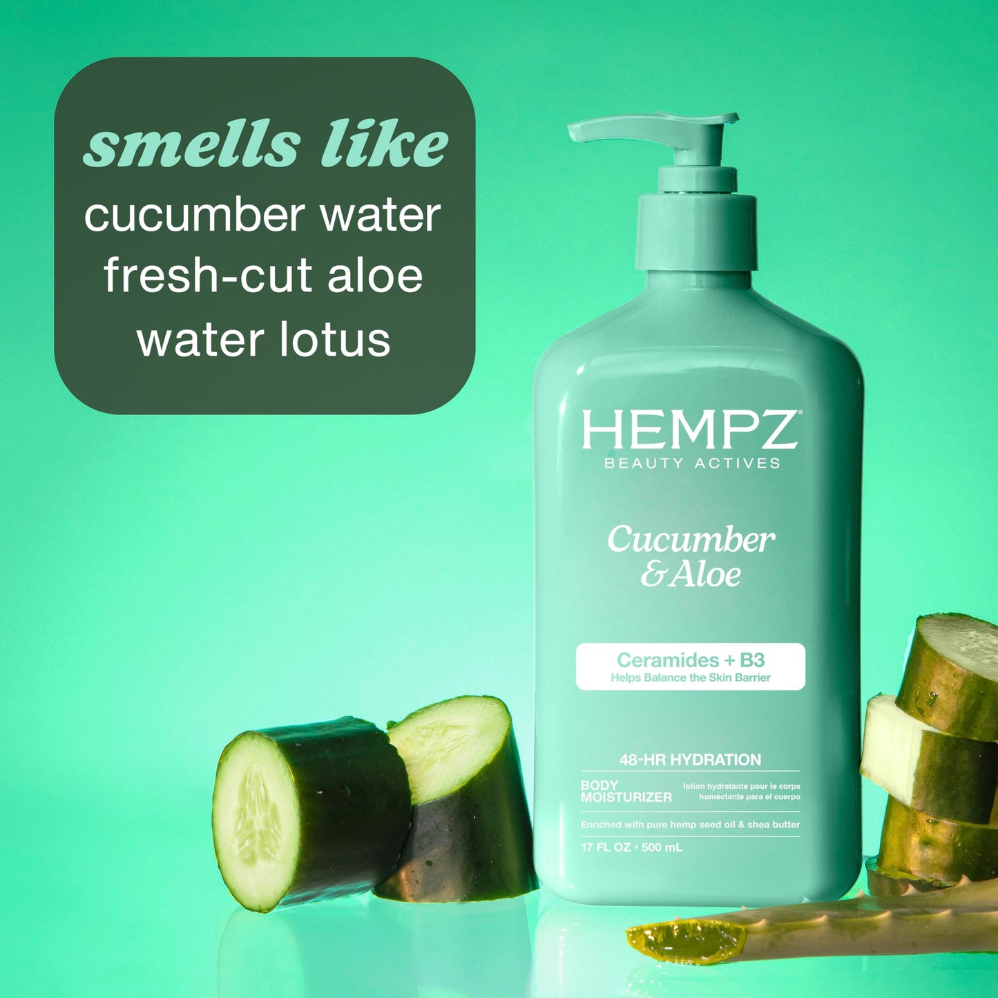Hempz Body Lotion - Cucumber & Aloe Herbal Limited Edition Daily Moisturizing Cream, Shea Butter, Aloe, Cucumber Extract Body Moisturizer - Skin Care