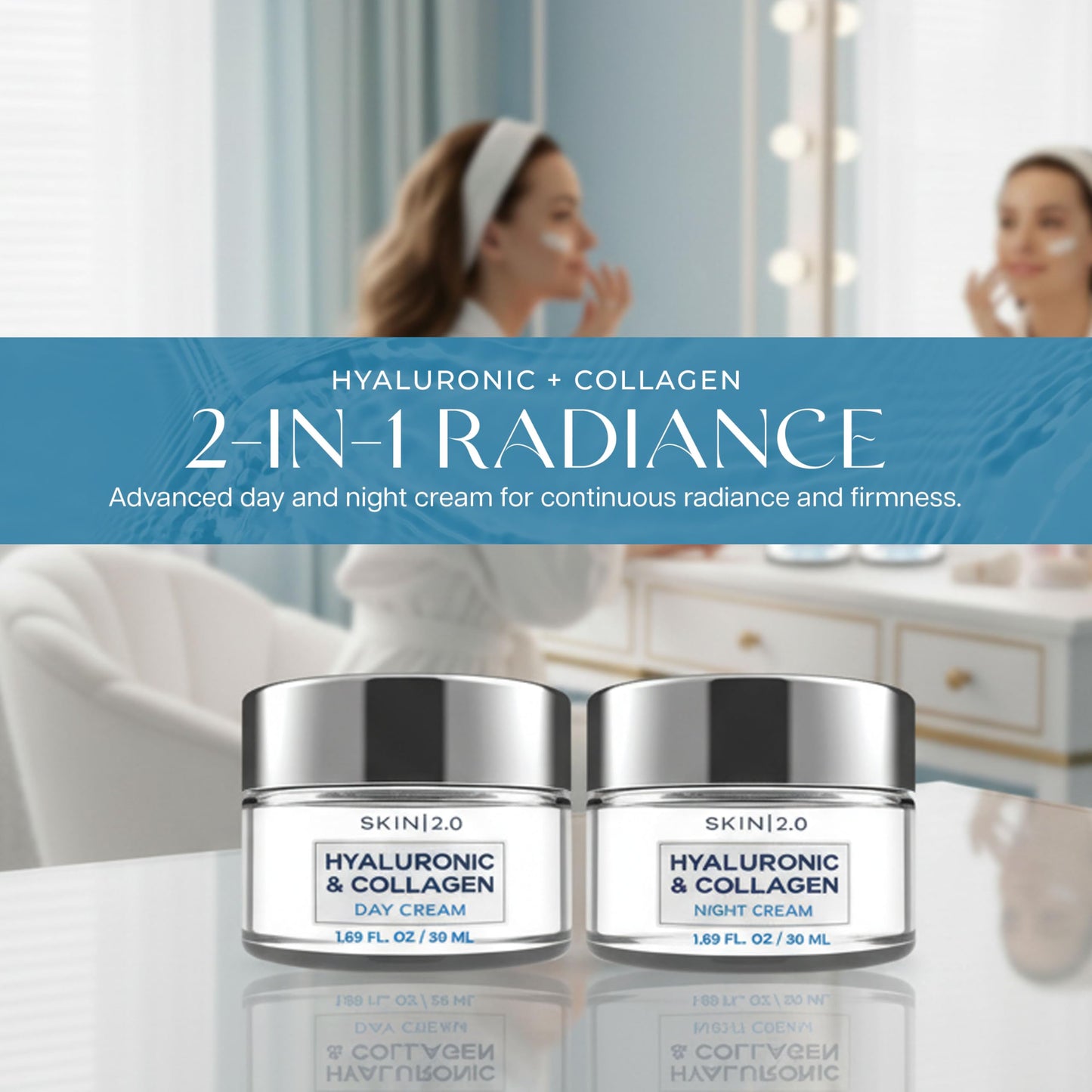 Skin 2.0 Hyaluronic Acid & Collagen Face Moisturizer - Deep Hydration & Firming Cream for Smooth, Youthful Look - Dermatologist Tested, Korean Skin