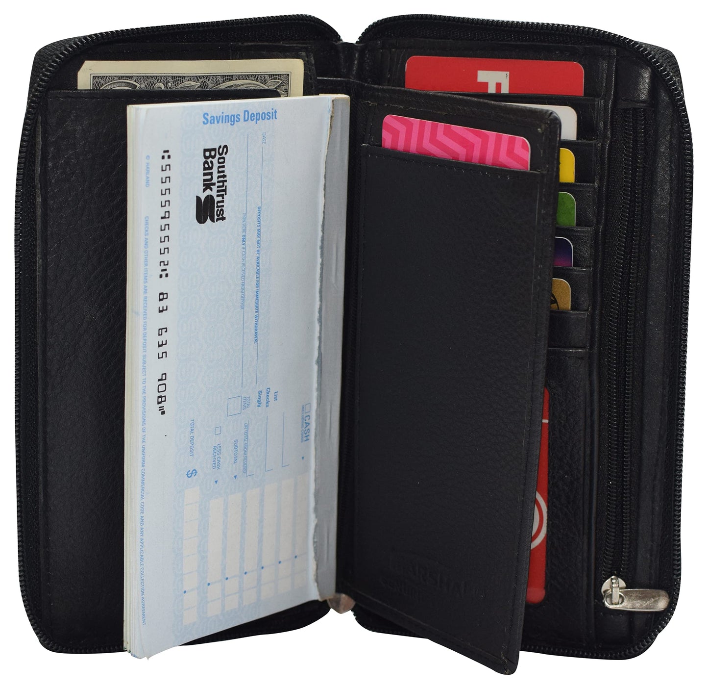 MARSHAL Genuine Leather Checkbook Cover Zippered (RFID Black)
