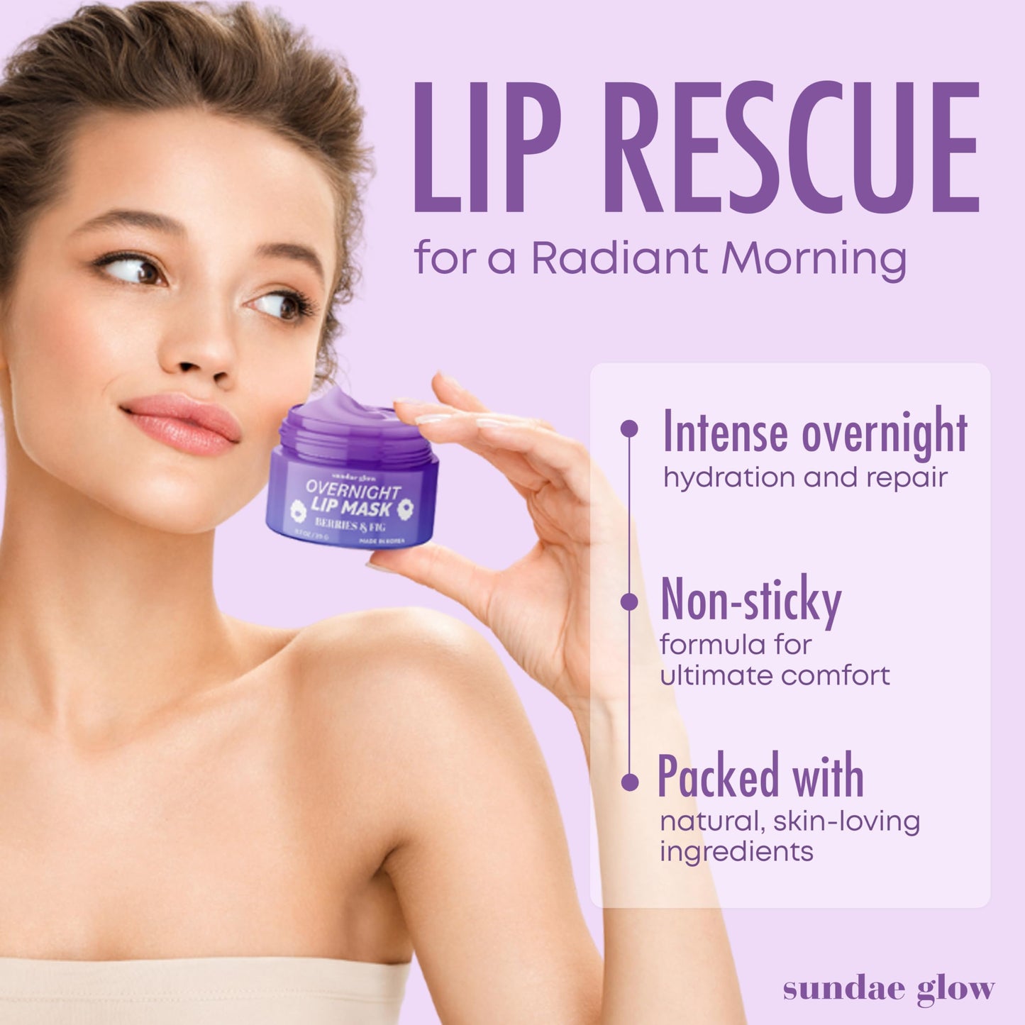 Sundae Glow Lip Mask with Berries & Fig - Overnight Lip Repair, Intense Hydration & Smoothing - Dermatologist Tested, Korean Lip Care - Vegan, Clean