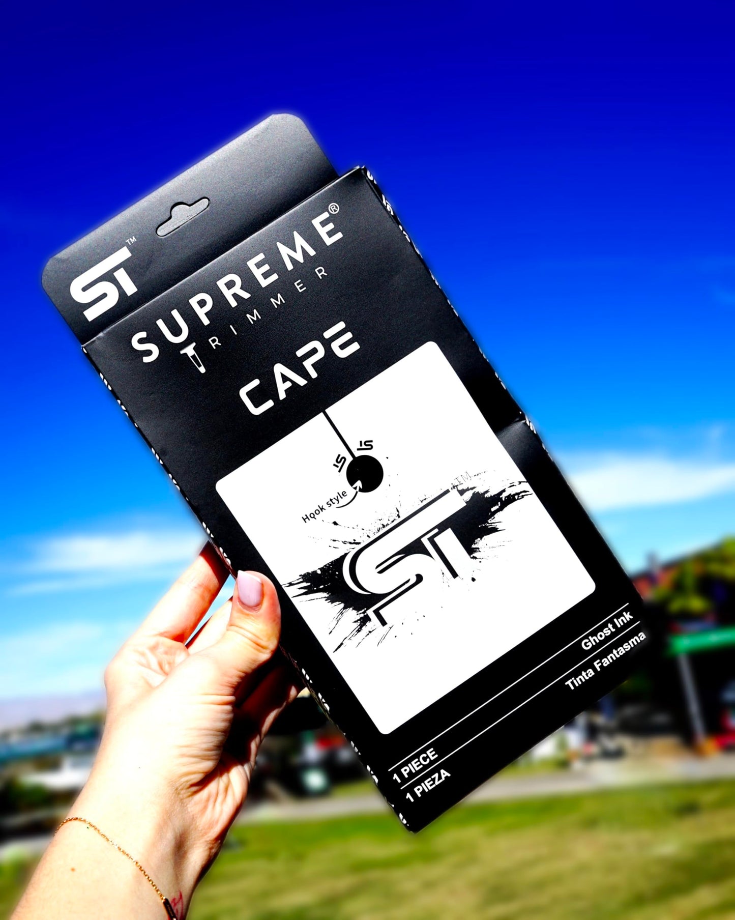 Supreme Trimmer Premium Barber Cape | Professional Hair Stylist Waterproof, Hook Closure Cape; Salon, Barber, or Home Use | Ghost Ink