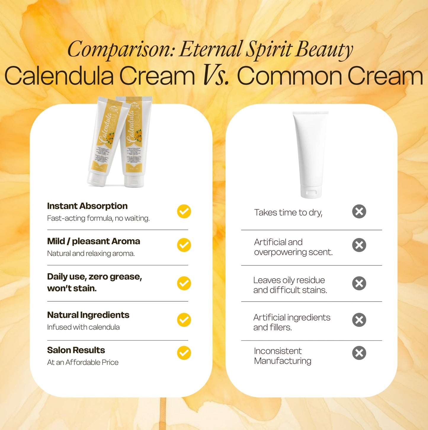 Eternal Spirit Beauty Calendula Cream - Soothing Skin Moisturizer with Calendula Officinalis Extract, Squalane & Hyaluronic Acid - Hydrating Body