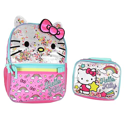 AI ACCESSORY INNOVATIONS Sanrio Hello Kitty Glitter 2 Piece School Travel Backpack Set For Girls With Detachable Insulated Lunch Box