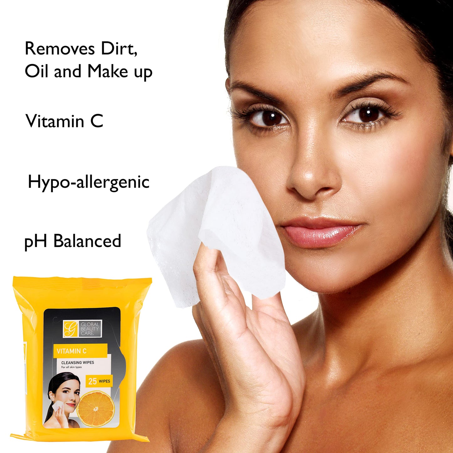 Global Beauty Care Bulk Cleansing Wipes Premoistened 4 Pack of Vitamin C Cleansing Cloths Makeup Removal Wipes - Great For Travel Toiletries - 100