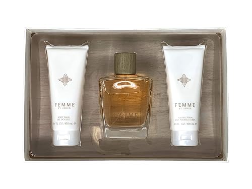 Usher Femme Gift Set for Women - Eau De Parfum Spray (3.4 Oz) + Body Lotion + Shower Gel