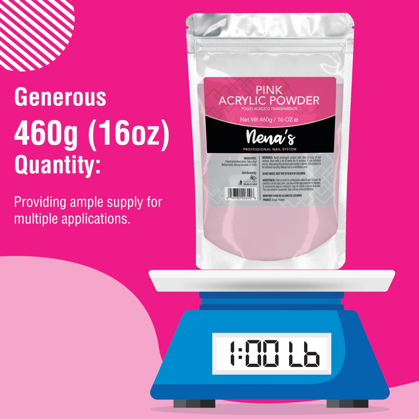 Nena's Superior Sculpting Powder Professional Acrylic Nail System Clear Medium Pink 16 oz 460 g (Pink) Beauty & Personal Care Nena's
