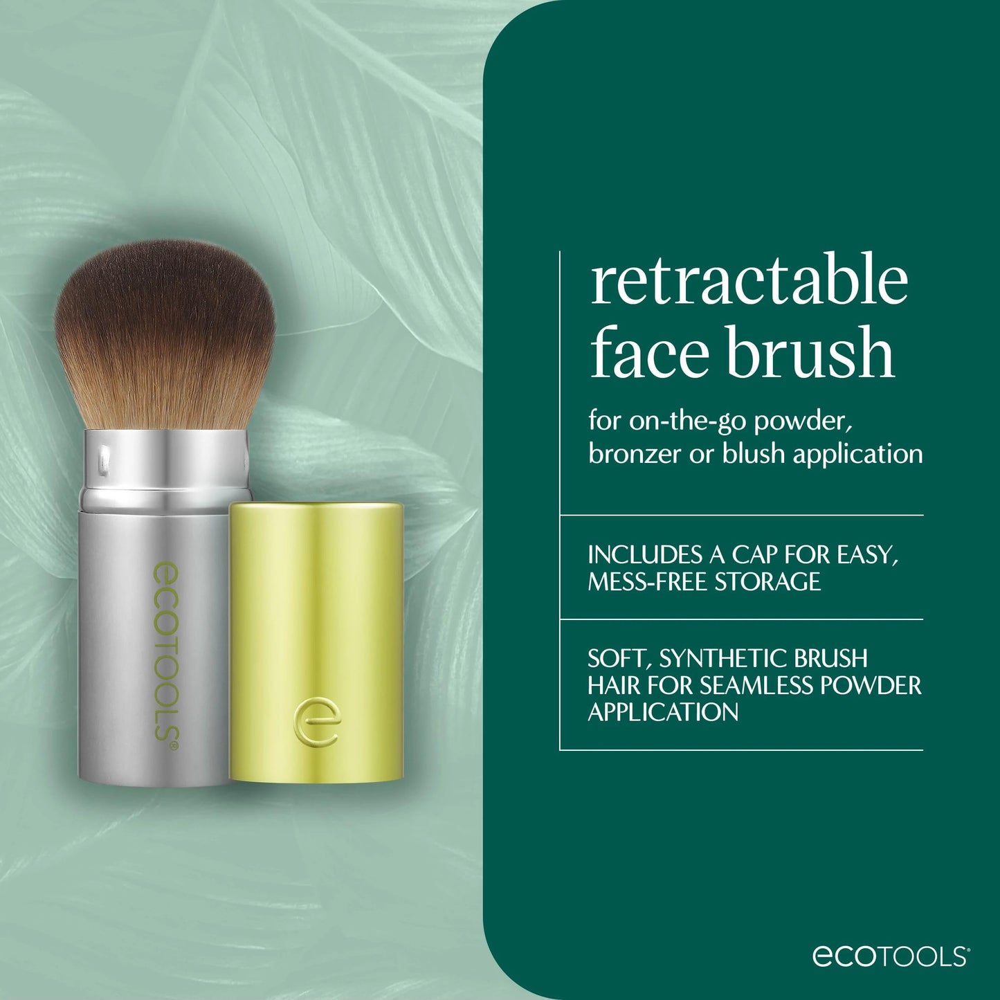 EcoTools Retractable Face Makeup Brush, Kabuki Brush for Foundation, Blush, Bronzer, & Powder, Travel Friendly & Perfect for On The Go, Eco Friendly