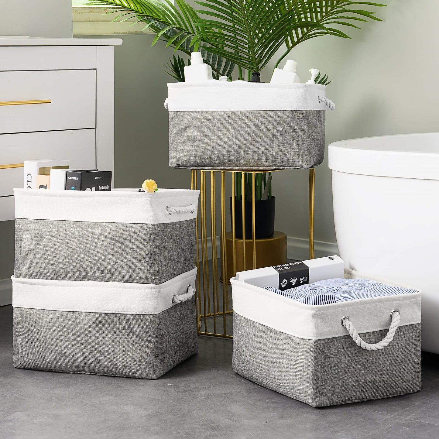 Sacyic Storage Basket 16x12x8 inch Fabric Sturdy Canvas Storage Bins Organizer with Handles for Clothes and Storage Foldable Storage Boxes Cubes