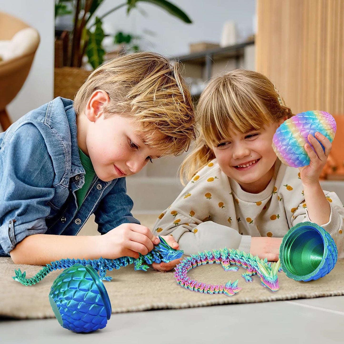 TBOLINE 12" 3D Printed Dragon Egg – Articulated Crystal Dragon Toy, Fidget Dinosaur Egg Gift for Kids & Teens Ages 4-12 (Laser Green)