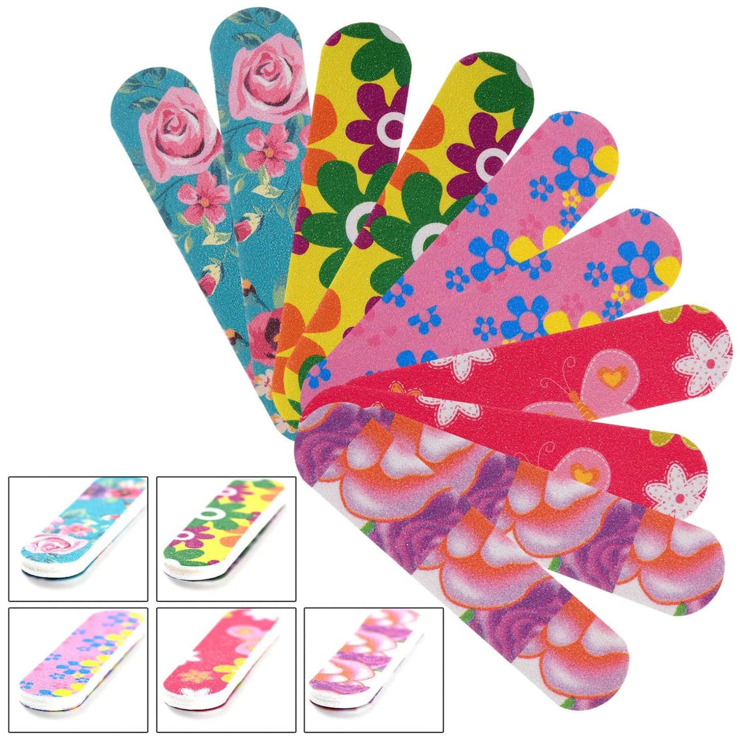 100 Pcs Colorful Nail Files Double Sided Emery Boards Manicure File and Buffers Floral Nail Tools for Women 2.56 x 0.59 Inch, 5 Colors Beauty & Personal Care Honoson