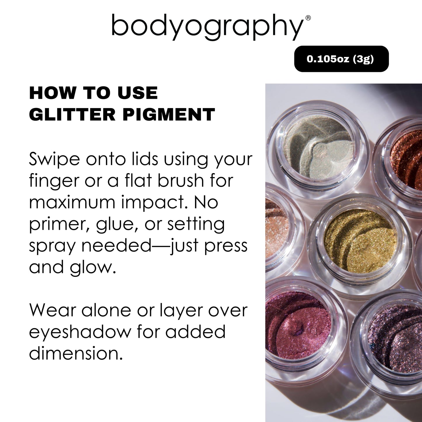 Bodyography Glitter Pigment Eye Shadow | Long Wear Shimmer Eyeshadow | Vegan, Talc & Paraben Free | Cream Powder Formula | Caviar (Smoky Brown) 1.5 g