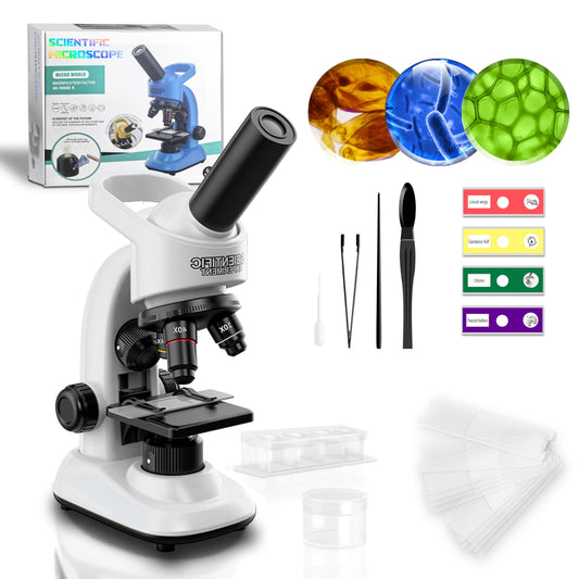 Double CC Kids Microscope Kit – 40x-1600x Beginner STEM Science Set with LED Light, Prepared Slides & Tools, Educational Toy Ages 5–12