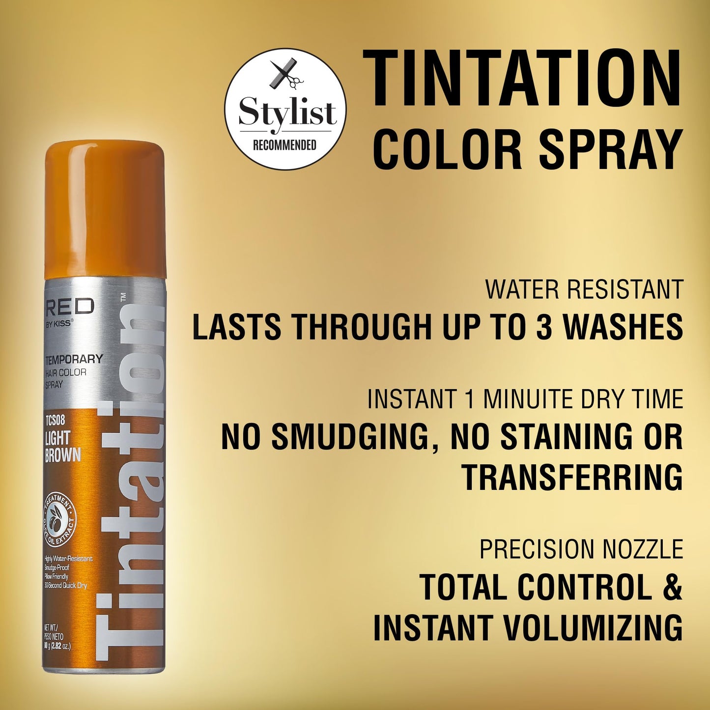 Red by Kiss Tintation Temporary Hair Color Spray, Instant Gray Root Touch Up Coverage, Water-Resistant & Smudge-Proof, Easy Wash Out, Barber
